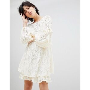 Free People Ruby Lace Mini Dress Ivory Long Sleeve Boho Size Small